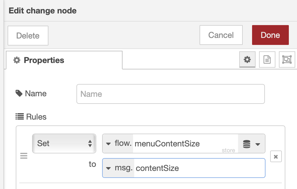 Node-Red Change node allows to make changes in contexts